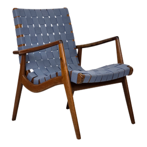 1950s Solid Walnut & Woven Upholstered Chair by Mel Smilow