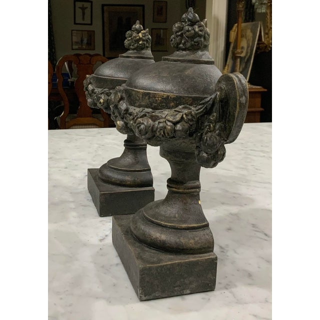 Ceramic Ethan Allen Style Sculptural Urn Like Pair, Bronze Color & Heavy - Bookends, Doorstops, Mantel Pieces, Grandmillennial, Cottagecore & European Decor For Sale - Image 7 of 7