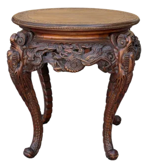 Vintage Carved Solid Wood Dragon Round Plant Stand Display Accent Table