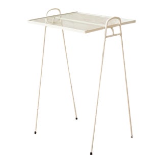 Vintage White Metal & Glass Tray Table For Sale