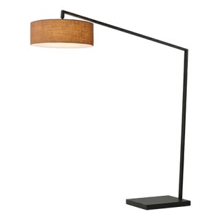 87"h Nova of California Stretch 1-Light Floor Lamp - Mid Century Modern, Burlap Shade, Black Body, Dimmable For Sale