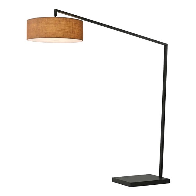 87"h Nova of California Stretch 1-Light Floor Lamp - Mid Century Modern, Burlap Shade, Black Body, Dimmable For Sale
