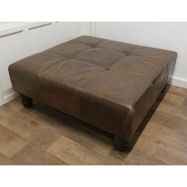 Large Leather Chesterfield Ottoman, 1960s For Sale - Image 6 of 10