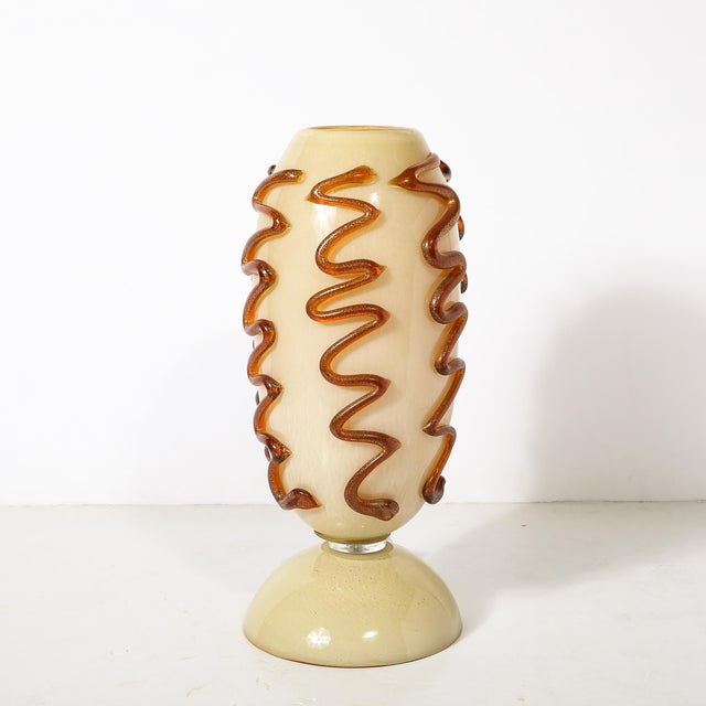 Mid-Century Hand-Blown Murano Glass Uplight in Vellum Hue W/ Sandstone Trailing For Sale - Image 4 of 18