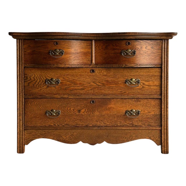Late 19th Century Antique Serpentine Oak Chest of Drawers For Sale