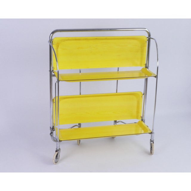 Metal Vintage Yellow Foldable Bar Cart in Chrome Metal, 1960s For Sale - Image 7 of 10