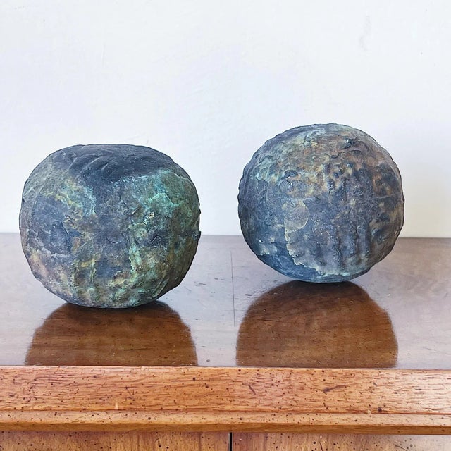 Antique Spherical Paperweights in Oxidized Metal / Bronze, a Pair For Sale In Los Angeles - Image 6 of 6