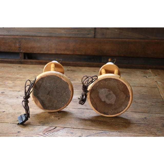 1950s Heywood-Wakefield Bamboo Style Table Lamps | Pair of Mid Century Modern Wood Lamps For Sale - Image 16 of 18
