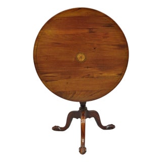 Antique Chippendale Style Round Tilt Top Pinwheel Inlay Ball and Claw Side Table For Sale
