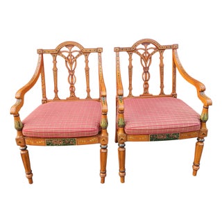 1950s A Touch of Neoclassical Elegance: Pair of English Adam Style Armchairs For Sale
