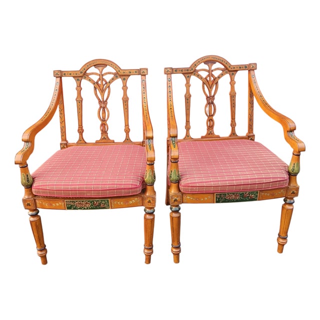 1950s A Touch of Neoclassical Elegance: Pair of English Adam Style Armchairs For Sale