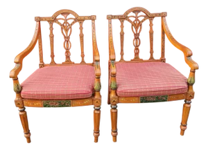 1950s A Touch of Neoclassical Elegance: Pair of English Adam Style Armchairs