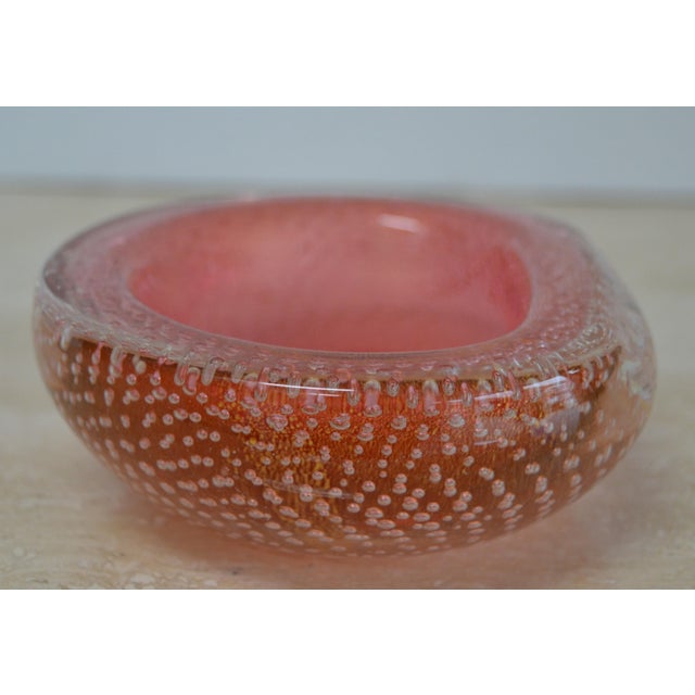 1960s Murano Seguso Style Pink & Gold Controlled Bubbles Art Glass Bowl, Italy For Sale - Image 12 of 12