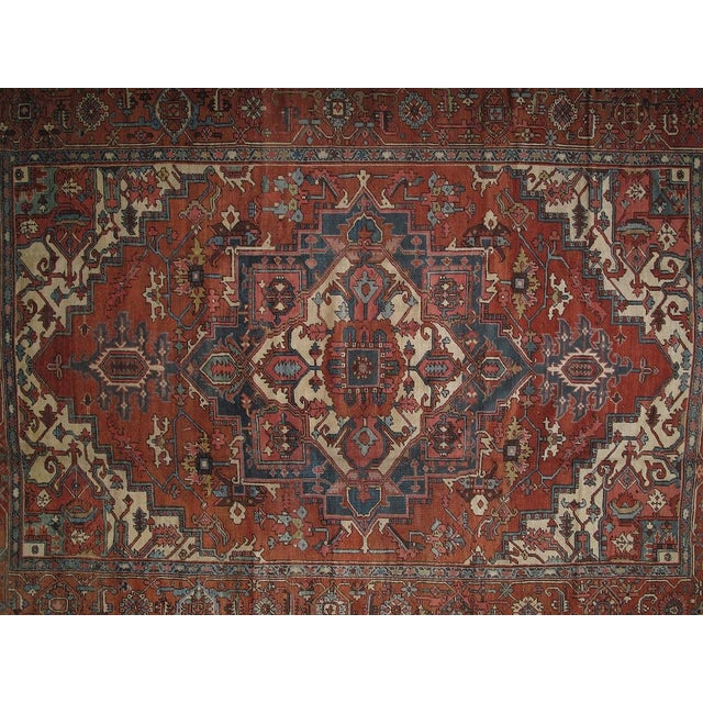Persian 1920's Antique Persian Serapi , 9'5 X 13'10 For Sale - Image 3 of 6