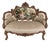 French Louis XV Style Carved Walnut Settee With Aubusson-Style Tapestry Back & Tufted Velvet Upholstery For Sale