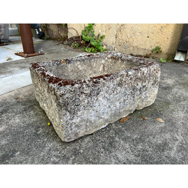 French Country Diminutive Antique French Hand Carved Stone Trough Planter From Provence For Sale - Image 3 of 8