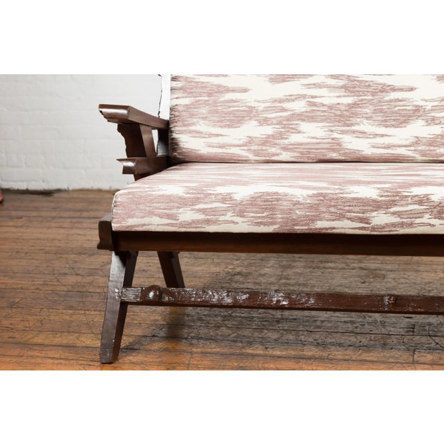 Wood Antique Natural Edge Settee with Custom Upholstery and Rustic Character For Sale - Image 7 of 13
