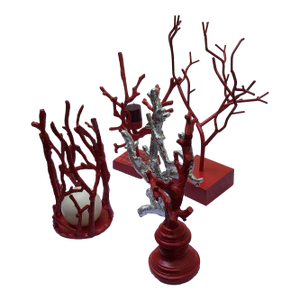 Set of 4, Vintage Faux Coral Candle Holder Decor Bundle in Red and Silver
