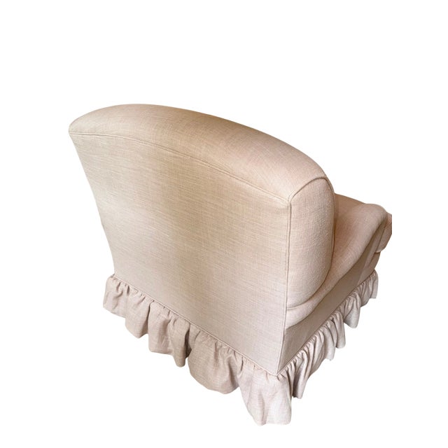 Serena & Lily Serena & Lily Miramar English Roll Arm Chair With Ruffle Skirt – Blush Washed Linen | Like New For Sale - Image 4 of 5