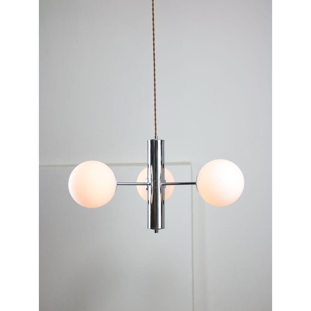 Vintage Italian Chrome and Opaline Sputnik Chandelier, 1970s For Sale - Image 6 of 16