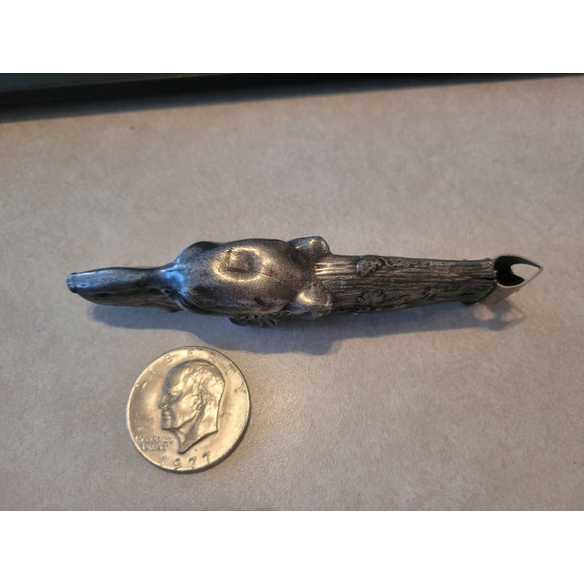 Art Nouveau Antique Borzoi Russian Wolfhound Dog Silver Plate Figural Cigar Cutter C 1890 For Sale - Image 3 of 7