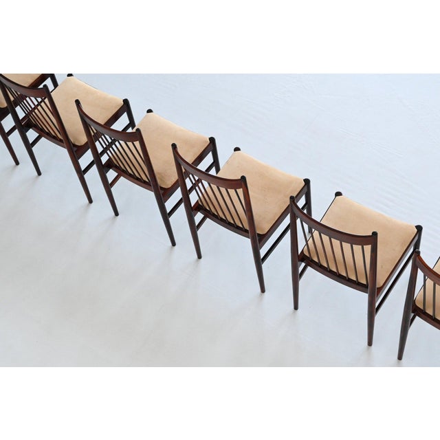Helge Sibast Vintage Danish Dining Chairs in Rosewood and Suede by Helge Sibast for Sibast, 1960, Set of 6 For Sale - Image 4 of 18