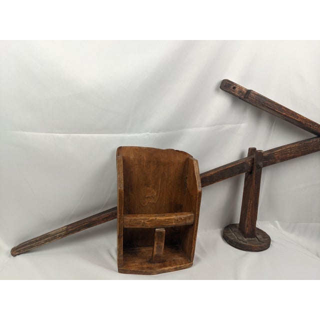 19th Century American Primitive Wooden Grain Scoop With Folding Support Arm & Iron Hanger For Sale - Image 17 of 18