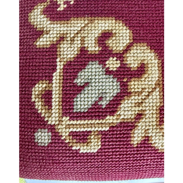 Antique English Needlepoint Footstool With Carved Queen Anne Style Legs For Sale - Image 4 of 11