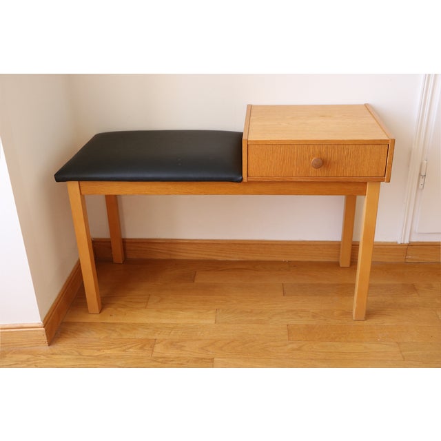 Entryway bench, vintage Scandinavian telephone bench (Sweden), 1960s. In excellent condition despite its age. Materials:...