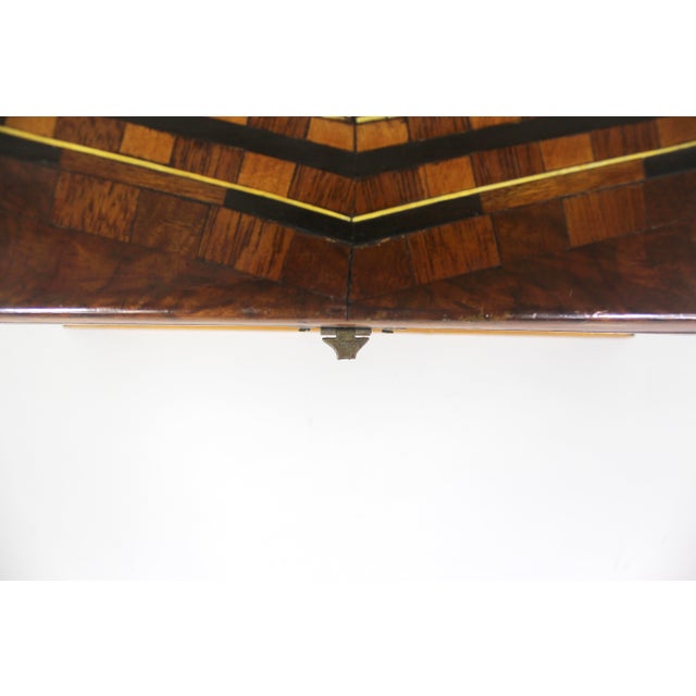 Antique Wood Inlay Box, Hinged Lid Exotic Wood, Brown Inlaid Trinket, Jewelry, Stash For Sale - Image 11 of 12