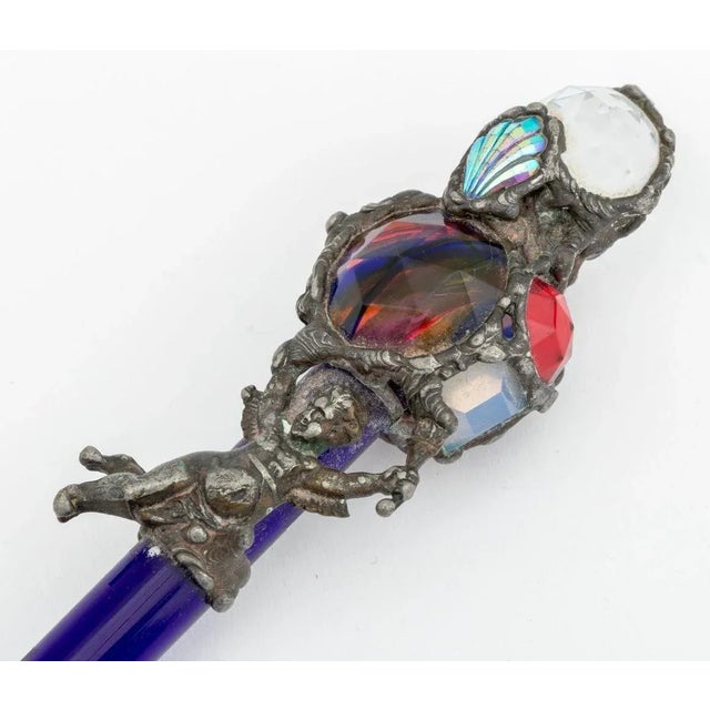Early 21st Century Cobalt Blue Glass & Rock Crystal Wands, 2 For Sale - Image 5 of 6