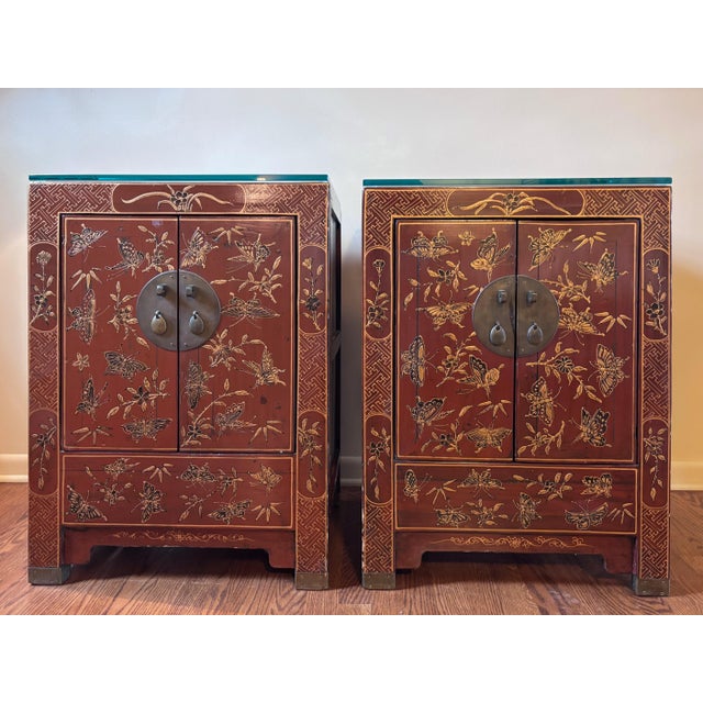 Pair of Chinese Cabinets from Estate of Tony Duquette. Used as bedside tables in Master Bedroom at Duquette Residence at...