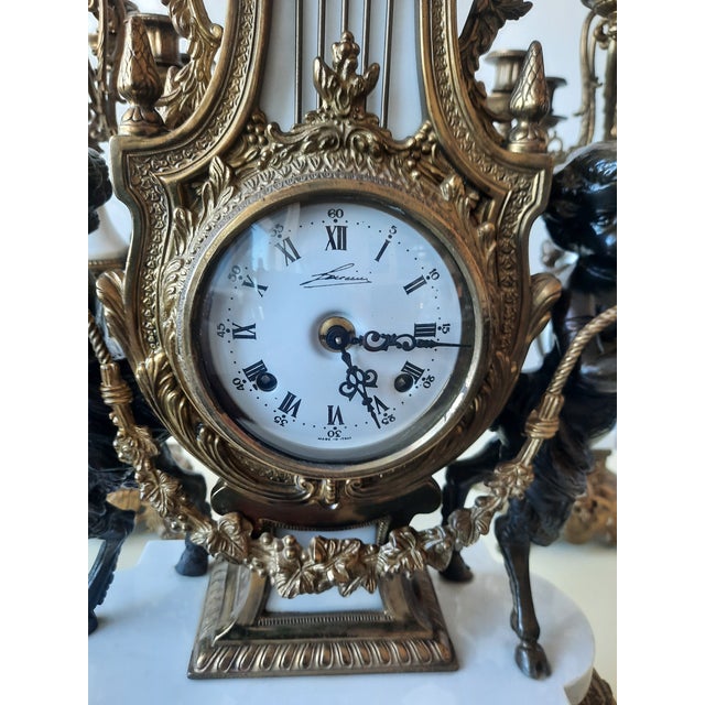 Lancini Clock with Louis XVI Style Candlesticks, 1940s, Set of 3 For Sale - Image 16 of 18