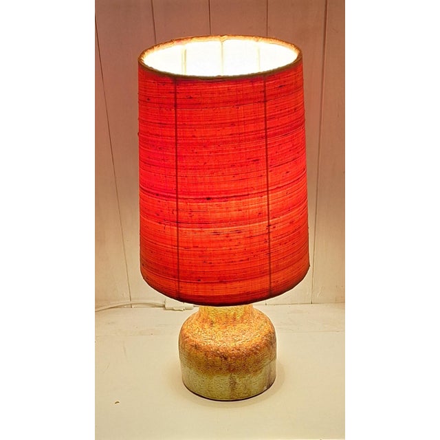 Italian Handmade Table Lamp with Yellow-Orange Ceramic Base and Fabric Shade, 1970s For Sale - Image 3 of 10