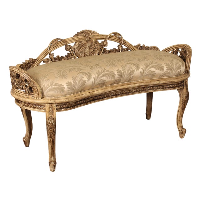 Late 20th Century Italian Rococo Style Antiqued Window Bench For Sale
