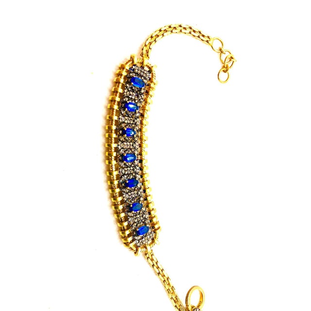 Gemstone Bochic "Vintage Retro" Natural Sapphires & Diamonds Set In 18K Gold & Silver For Sale - Image 7 of 18