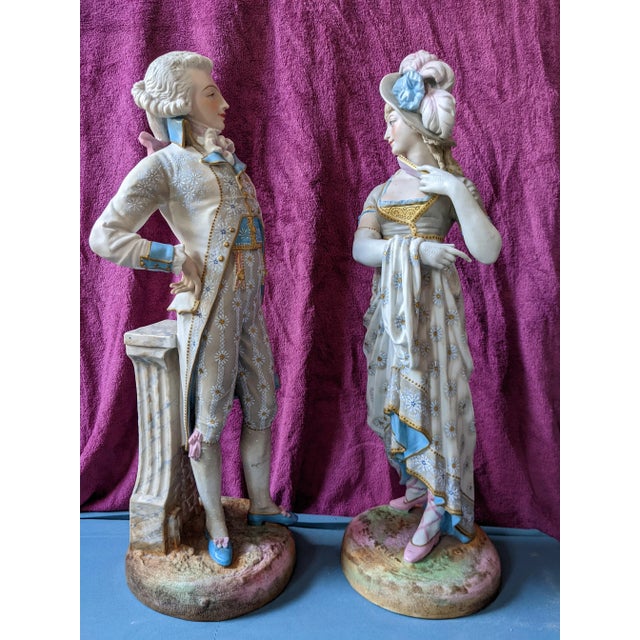 Antique French Sevres Baroque Lady and Gentleman Porcelain Figurines