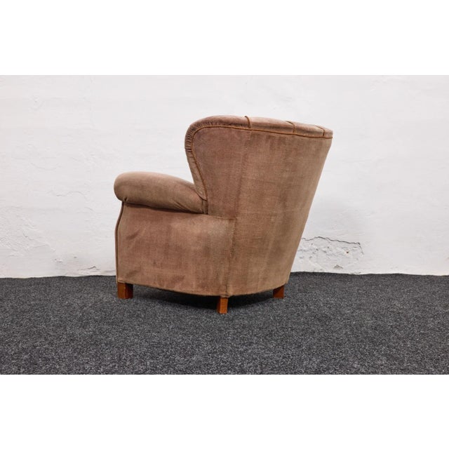 Vintage Danish Model 1518 Lounge Chair in Sand Beige Mohair Velvet from Fritz Hansen, 1940s For Sale - Image 6 of 18