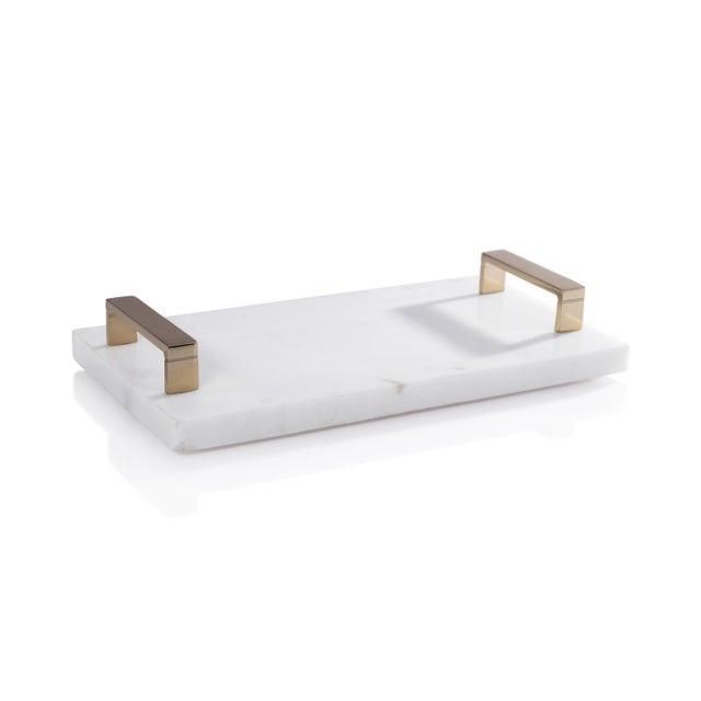 Contemporary 13" Long Marble Tray with Gold Handles For Sale - Image 3 of 3