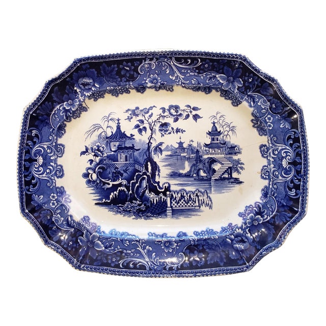 Early 1800s J and G Alcock Flow Blue "Circassia" Platter For Sale