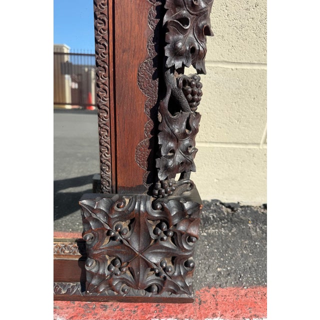Large Antique Hand-Carved Oak Black Forest Style Figural Wall Mirror For Sale - Image 14 of 18