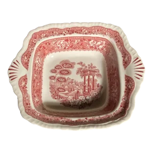 1990s Windsor Tudor Rose Pink Square Vegetable Serving Bowl