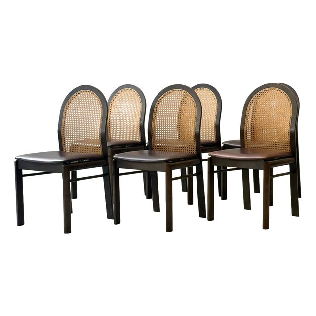 Chairs with Wicker and Leather Seats by Dietiker, 1980s, Set of 6 For Sale