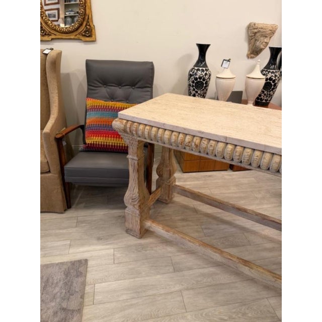2000 - 2009 Contemporary Cerused Oak and Travertine Console Table Attributed to Baker For Sale - Image 5 of 6