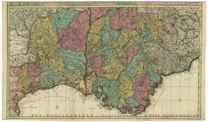 Map of Languedoc-Roussillon and Provence in France and Piedmont in Italy, 1680s
