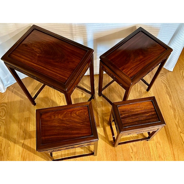 1930s 1930s Set of 4 Vintage Chinese Nesting Wooden Side Tables For Sale - Image 5 of 9