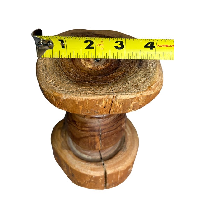 Brown Handcrafted Signed Wooden Candle Holder | Rustic Folk Art Accent For Sale - Image 8 of 8