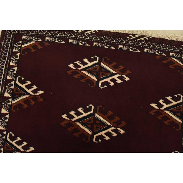 1990s Turkmen Rug 2’10” X 4’1” Red Wool Vintage Tribal Hand-Knotted Oriental Carpet For Sale - Image 5 of 9