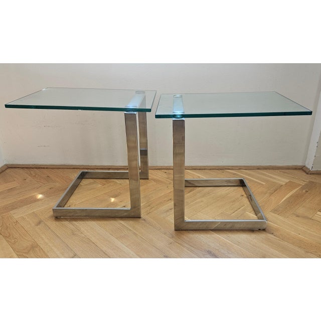 Mid-Century Glass and Chrome Cantilevere Side Tables from Gebra, 1980s, Set of 2 For Sale - Image 9 of 14