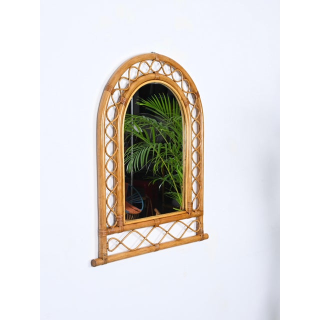 French Riviera Arc Mirror in Rattan, Wicker and Bamboo, Italy, 1960s For Sale - Image 9 of 16